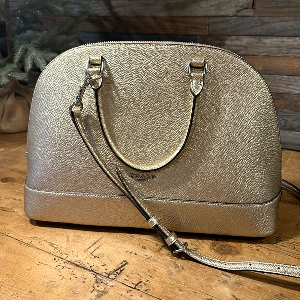 Coach Large Sierra Satchel Bag Metallic Gold Leather F29560